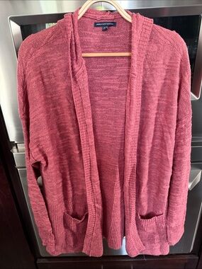 American Eagle Outfitters Dusty Rose Open-Front Cardigan with hood